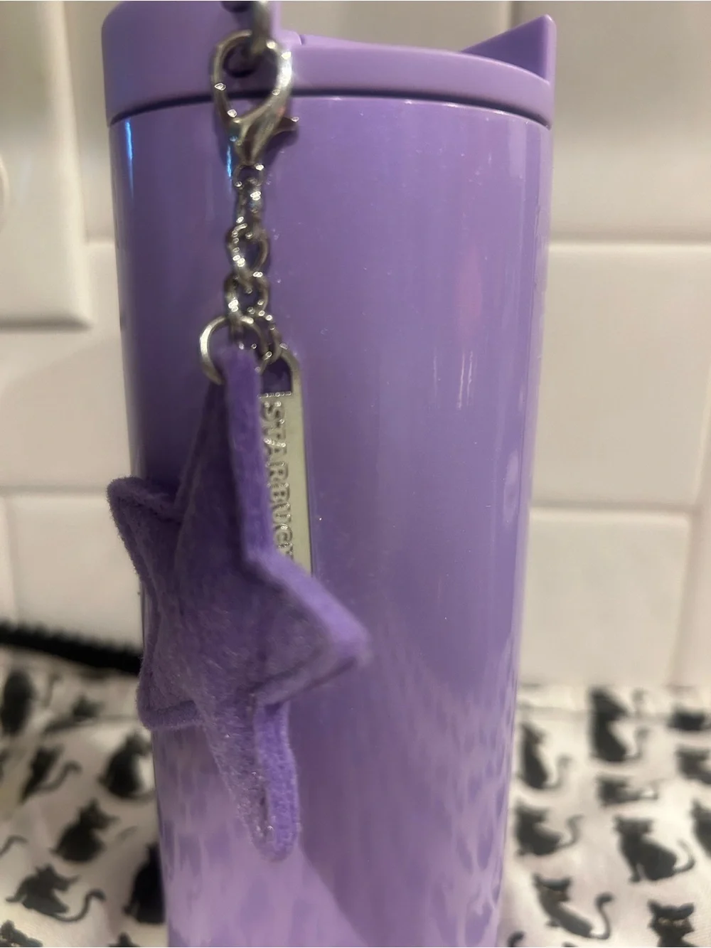 Starbucks Lilac glitter stainless steel tumbler with star keychain